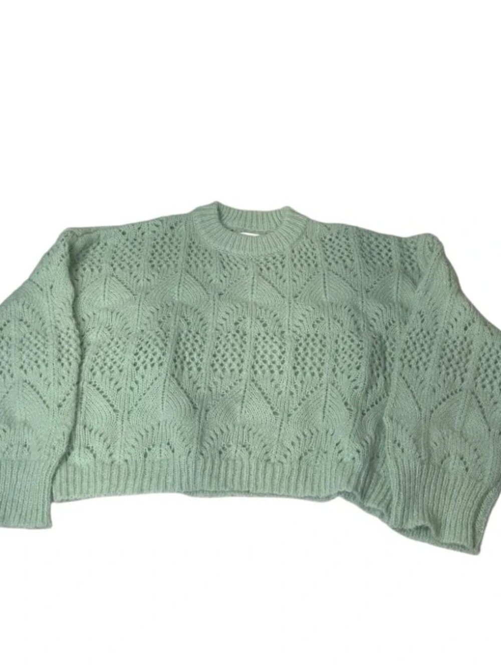Topshop Mint Green 100% Polyester Soft Knit Pointelle Crop Sweater Size Large